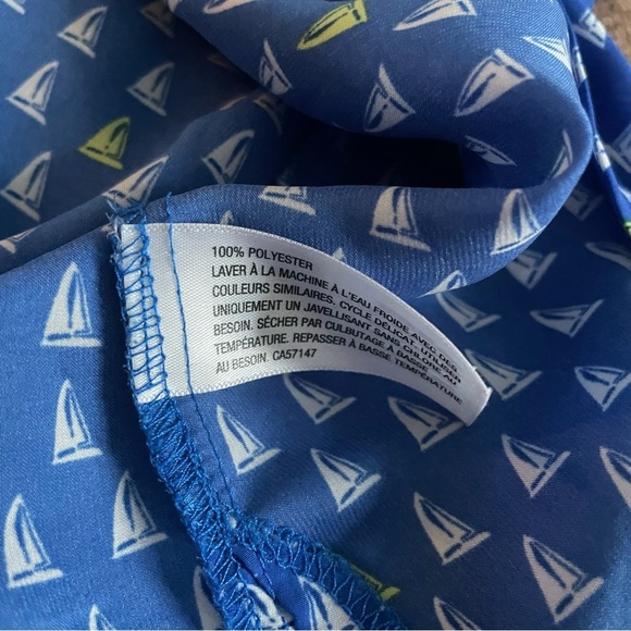 Merona Blue White Yellow Sailboat Print Long Sleeve Blouse Size Small - Picture 4 of 4